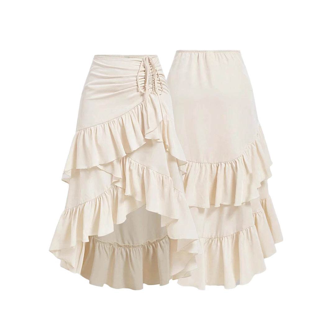 Elegant Asymmetric Hem High Waist Skirt - Available in Apricot, White, Black - Buy Center US