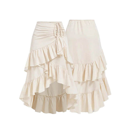 Elegant Asymmetric Hem High Waist Skirt - Available in Apricot, White, Black - Buy Center US