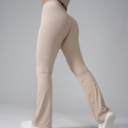 Women's High Waist Peach Bell-Bottom Pants - Lycra Yoga Trousers - Buy Center US