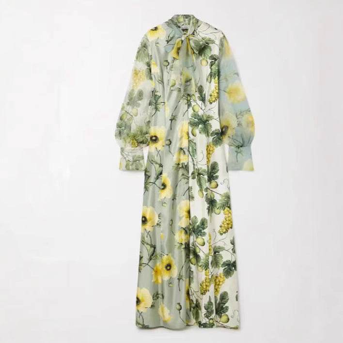 Women's Pleated Flowers Dress - Casual Ice Silk with Princess Sleeves - Buy Center US