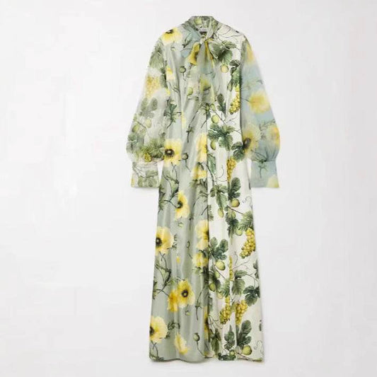 Women's Pleated Flowers Dress - Casual Ice Silk with Princess Sleeves - Buy Center US