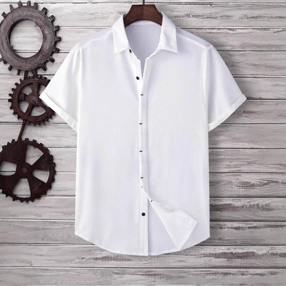 Buycenter Men's Short Sleeve Loose Shirt - Solid Colors & Slim Fit - Buy Center US