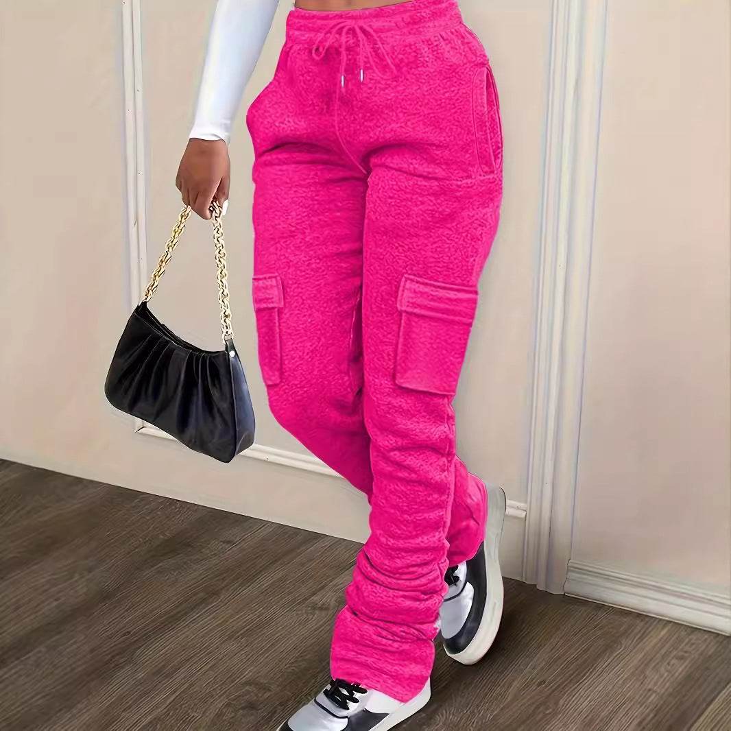 Casual Thickened Drawstring Pile Pants - Urban Style in Light Gray, Black - Buy Center US