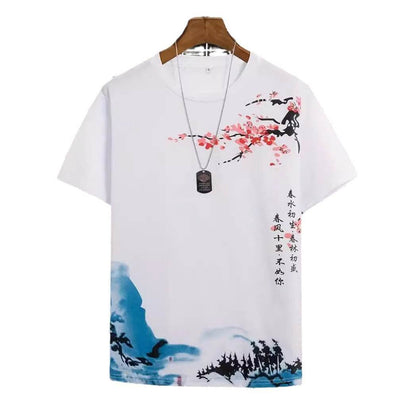 Men's Round Neck Cotton T-Shirt - Digital Floral Print, Short Sleeves - Buy Center US