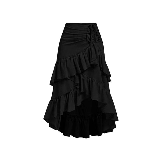 Elegant Asymmetric Hem High Waist Skirt - Available in Apricot, White, Black - Buy Center US