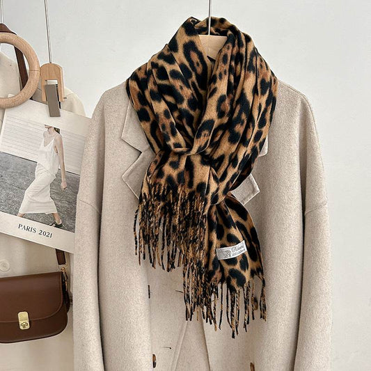 Vintage Leopard Print Cashmere Scarf - Warmth & Style for Winter - Buy Center US