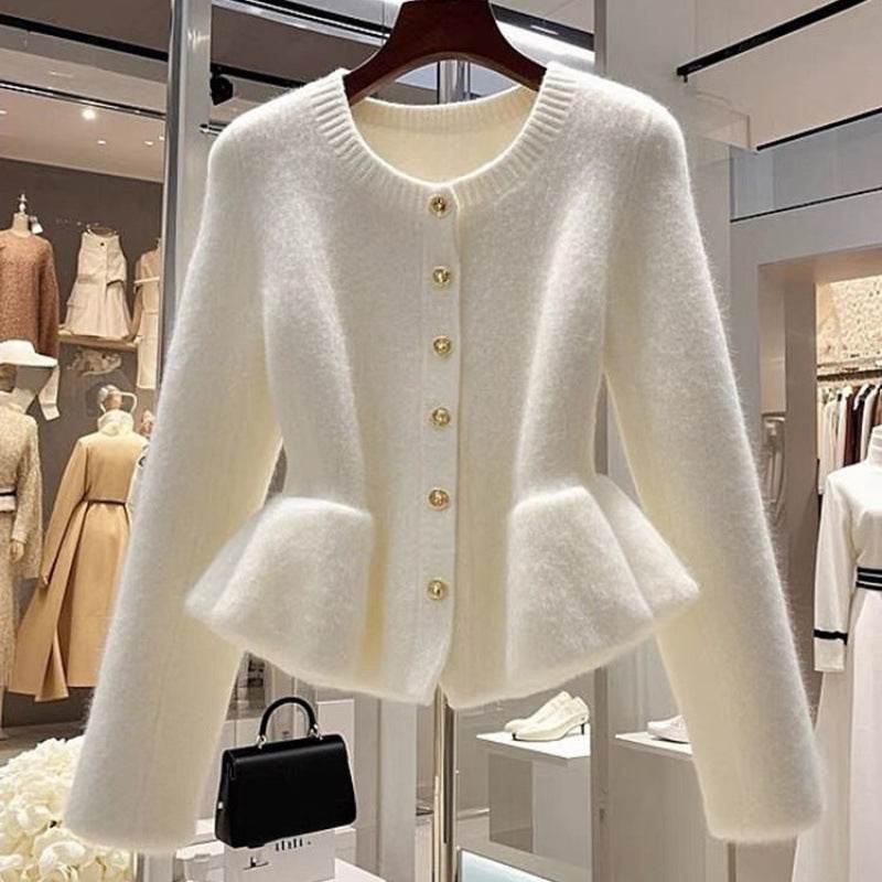High-Grade White Cardigan Sweater - Comfortable Waist-Tight Design - Buy Center US
