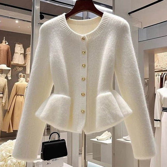 High-Grade White Cardigan Sweater - Comfortable Waist-Tight Design - Buy Center US