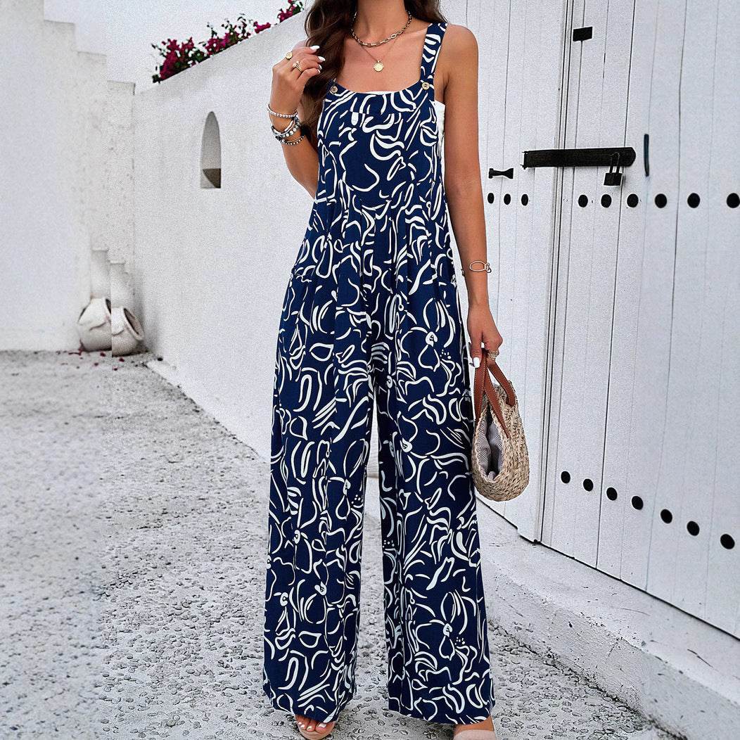Women's Casual Printed Jumpsuit - Loose Fit, Sleeveless & Stylish - Buy Center US