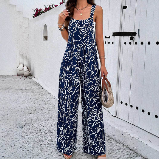 Women's Casual Printed Jumpsuit - Loose Fit, Sleeveless & Stylish - Buy Center US