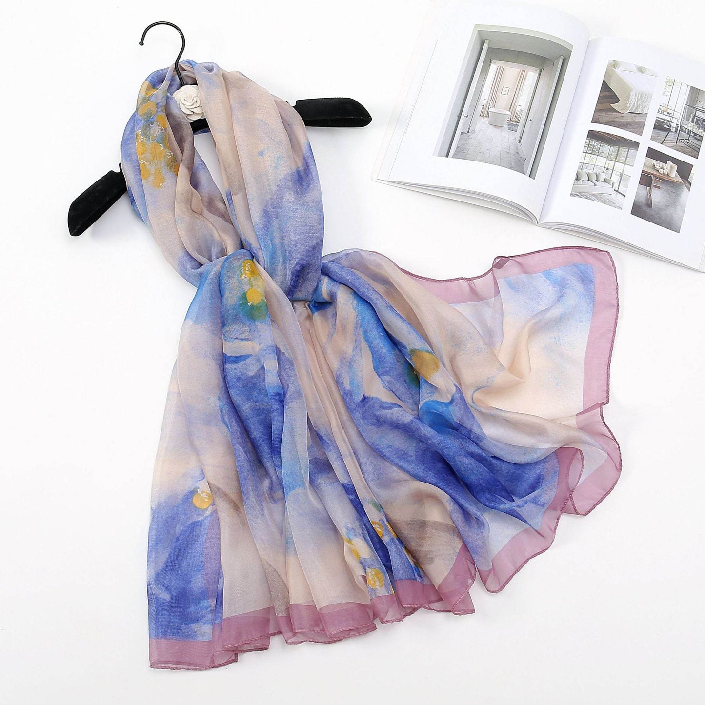 Peony Silk Scarf for Women - Long, Lightweight Sun Protection Accessory - Buy Center US