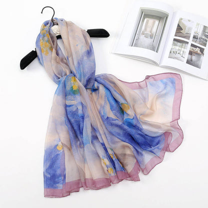 Peony Silk Scarf for Women - Long, Lightweight Sun Protection Accessory - Buy Center US