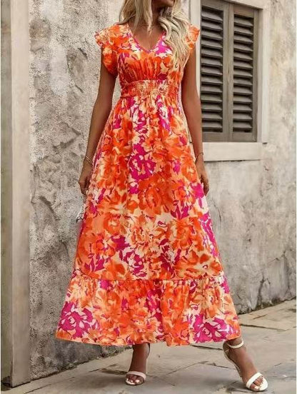 Elegant Floral Print Sleeveless Dress - European American Summer Vacation Style - Buy Center US