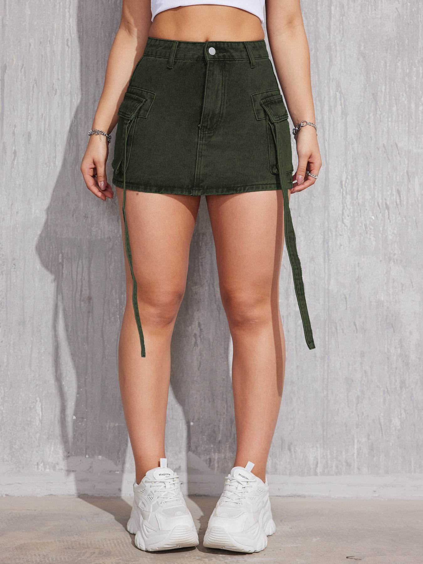 Women's All-Matching Denim Short Skirt - Army Green & Blue Choices - Buy Center US