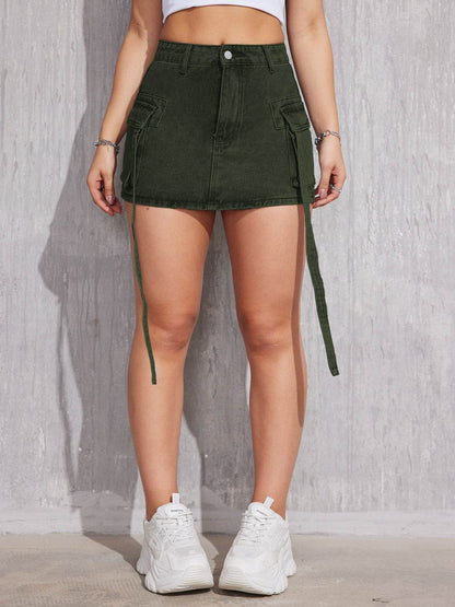 Women's All-Matching Denim Short Skirt - Army Green & Blue Choices - Buy Center US