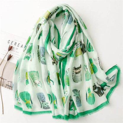 Cute Kitten Paradise Silk Scarf - Stylish Tassel Design for All Seasons - Buy Center US
