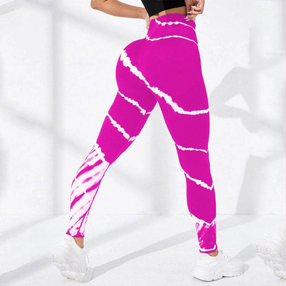 Tie-Dye Stripes Seamless Yoga Pants - Hip Lifting, Floral Pattern - Buy Center US