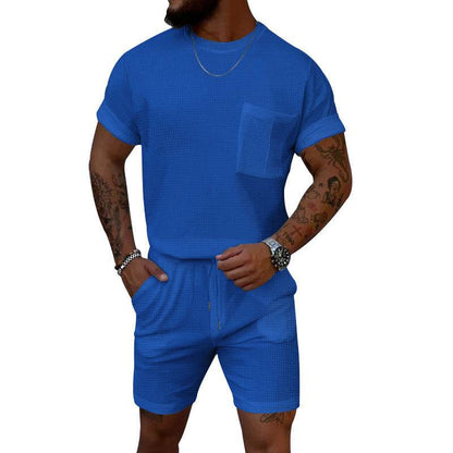Buycenter Casual Sports Suit - Waffle Round Neck, Short Sleeve & Shorts - Buy Center US
