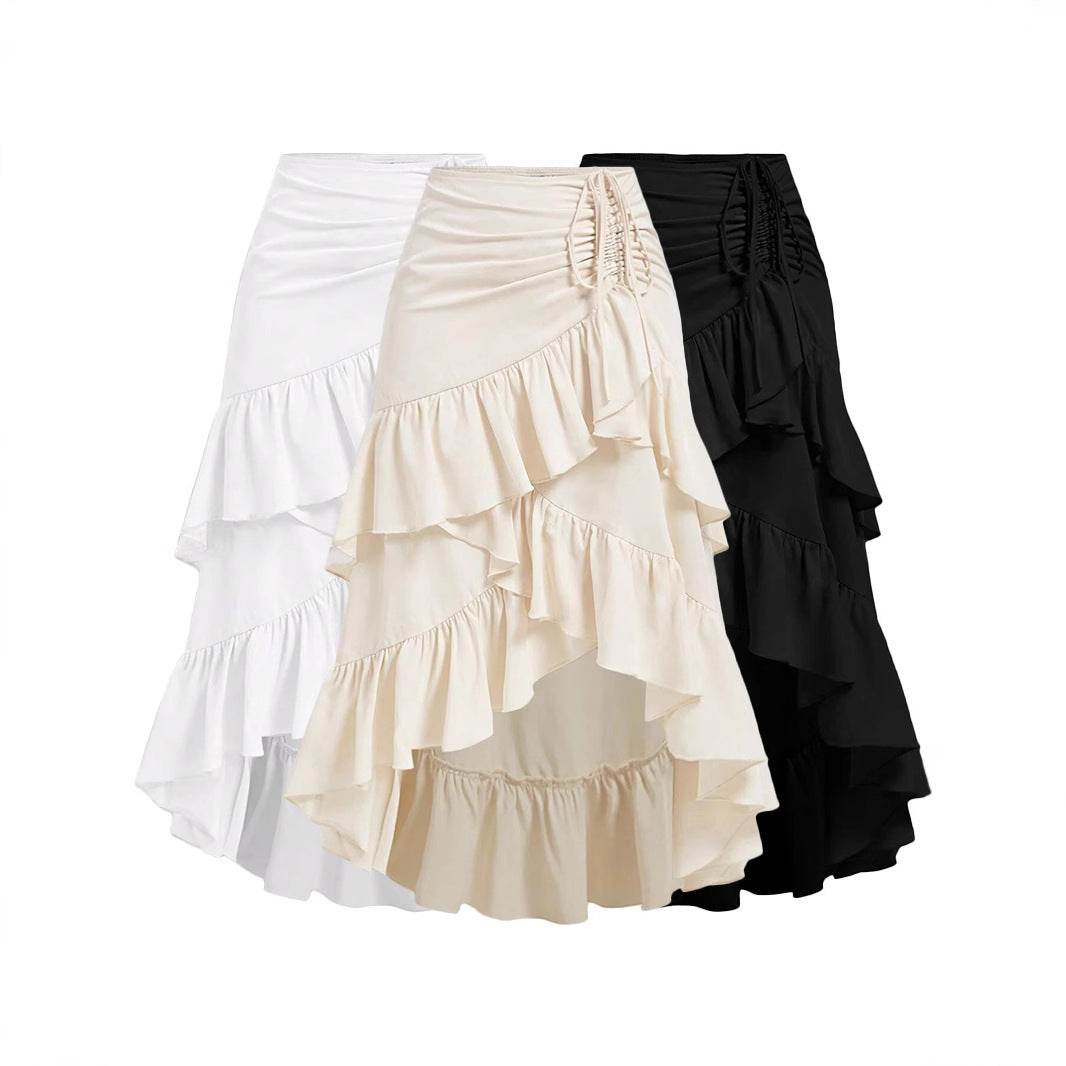 Elegant Asymmetric Hem High Waist Skirt - Available in Apricot, White, Black - Buy Center US