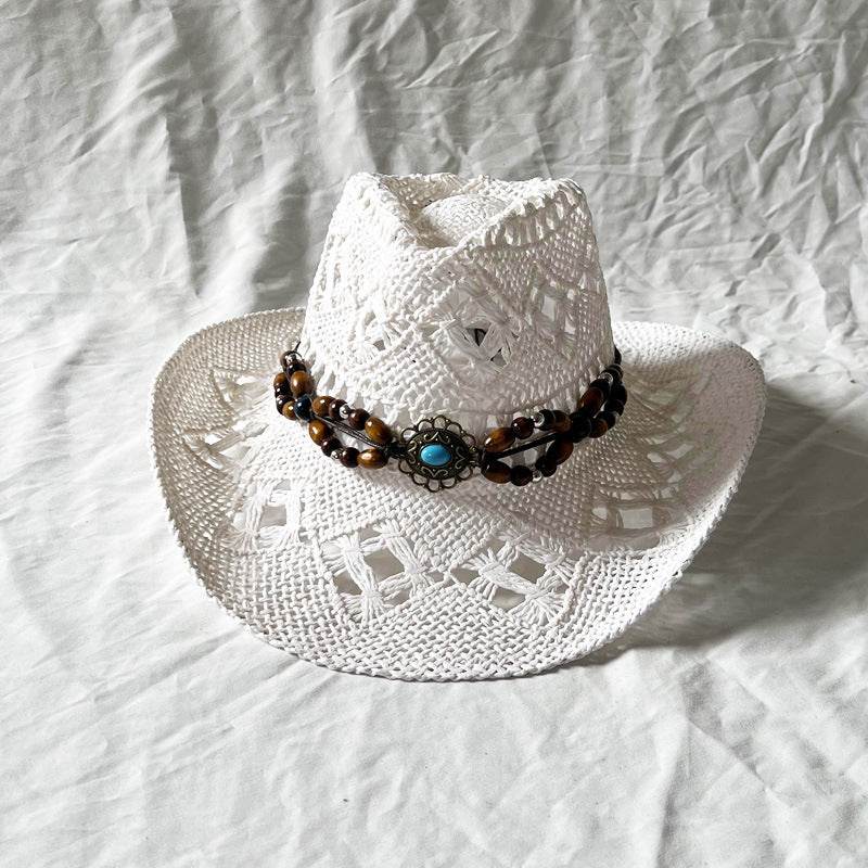 Handmade Gem Aster Straw Hat - Summer Sun Protection, Conical Crown - Buy Center US