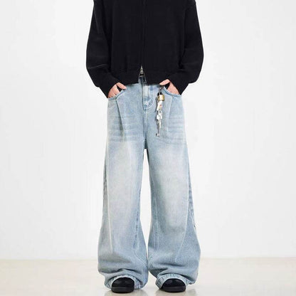 Retro Washed Blue Jeans for Men and Women - Mid Waist, Straight Fit - Buy Center US