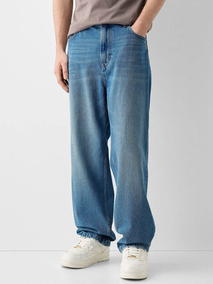 Buycenter Men's Straight Jeans - Casual High Waist Trousers for Youth - Buy Center US