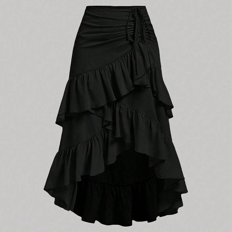 Elegant Asymmetric Hem High Waist Skirt - Available in Apricot, White, Black - Buy Center US