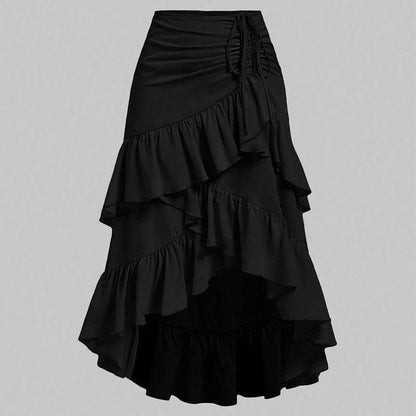 Elegant Asymmetric Hem High Waist Skirt - Available in Apricot, White, Black - Buy Center US