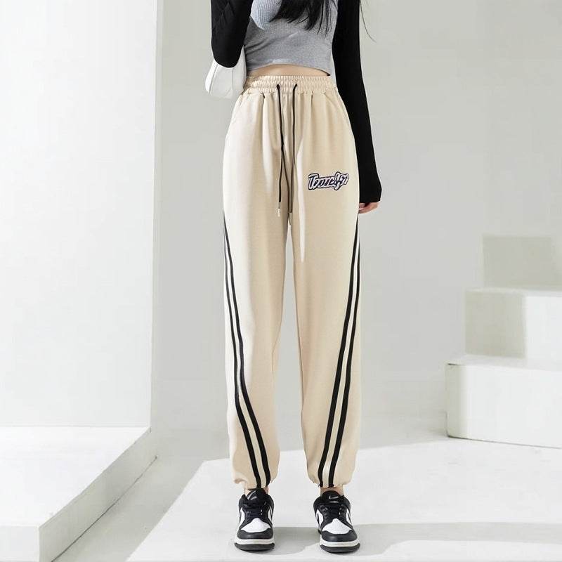 Plus Size Women's Ankle-Tied Straight Trousers - Cotton, Elastic Waist - Buy Center US