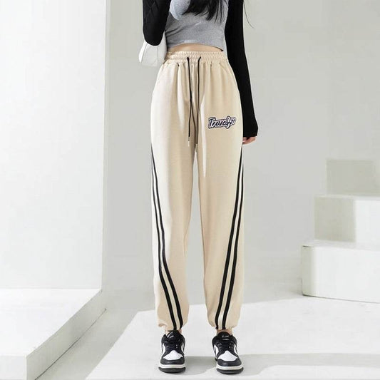 Plus Size Women's Ankle-Tied Straight Trousers - Cotton, Elastic Waist - Buy Center US