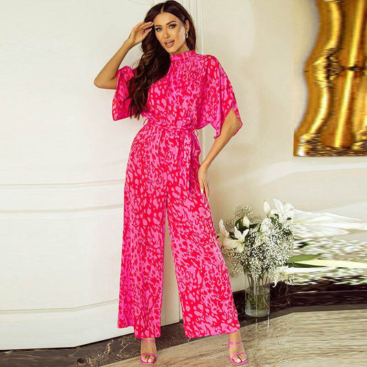 Women's Leopard Print Jumpsuit - Stylish Batwing Sleeve Romper - Buy Center US