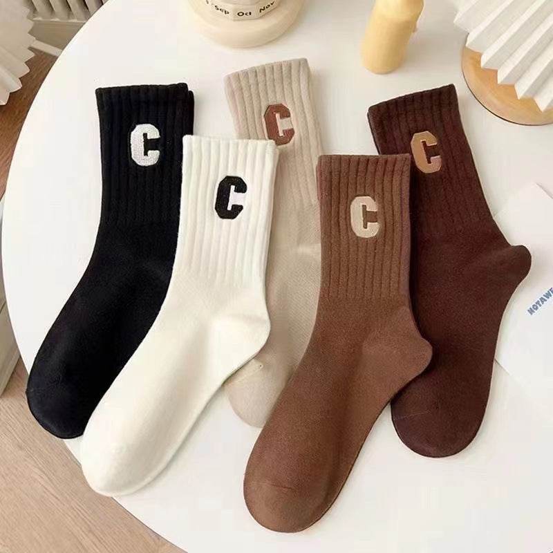 Cute Brown Striped Couple Socks - Autumn/Winter Middle Calf Style - Buy Center US