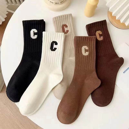 Cute Brown Striped Couple Socks - Autumn/Winter Middle Calf Style - Buy Center US