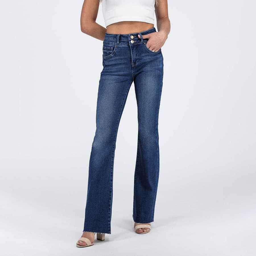 Women's High Waist Straight Double Button Jeans - Medium Blue, Black, Dark Blue - Buy Center US