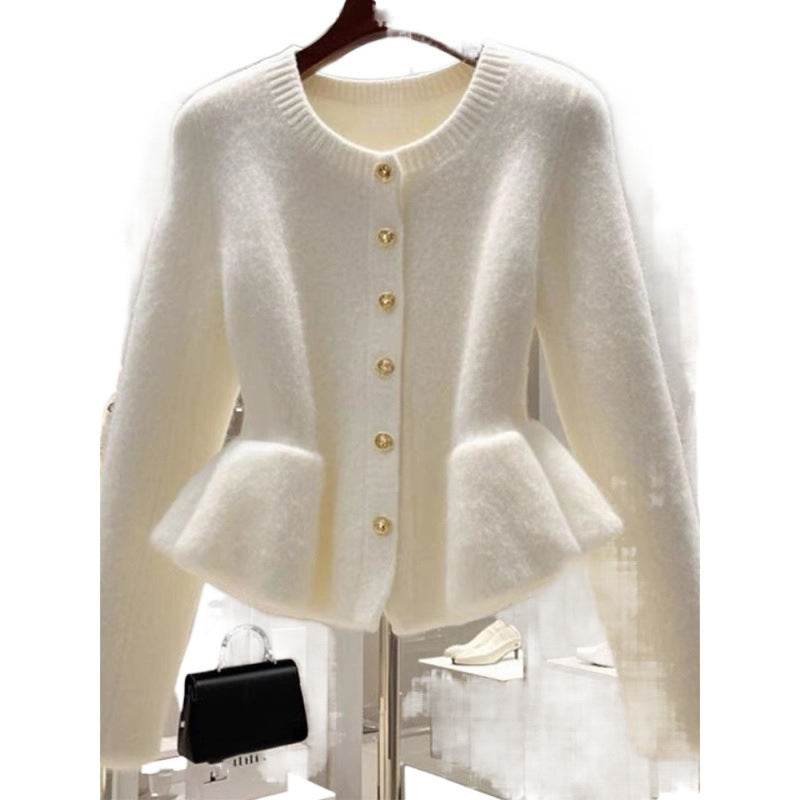 High-Grade White Cardigan Sweater - Comfortable Waist-Tight Design - Buy Center US