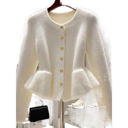 High-Grade White Cardigan Sweater - Comfortable Waist-Tight Design - Buy Center US