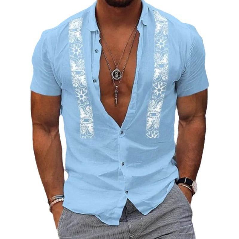Buycenter Men's Hawaiian Shirt - Striped Beach Short Sleeve Casual Attire - Buy Center US