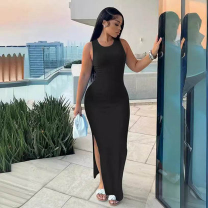 High Waist Sleeveless Round-Neck Dress - Perfect for Stylish Commutes - Buy Center US
