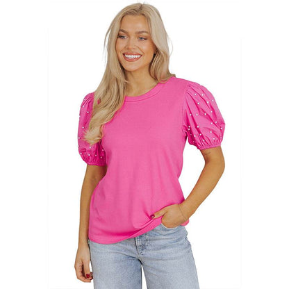 Solid Color Round Neck Pullover for Women - Casual Beaded Style - Buy Center US