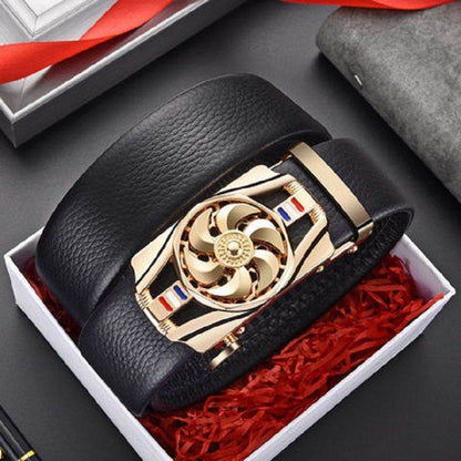 Good Luck Coming Men's Leather Belt - Comfortable Automatic Click Buckle - Buy Center US