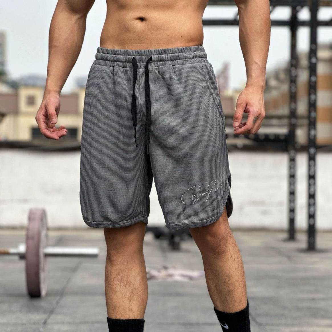 Buycenter Men's Casual Shorts - Solid Color Waffle Fitness Running Shorts - Buy Center US
