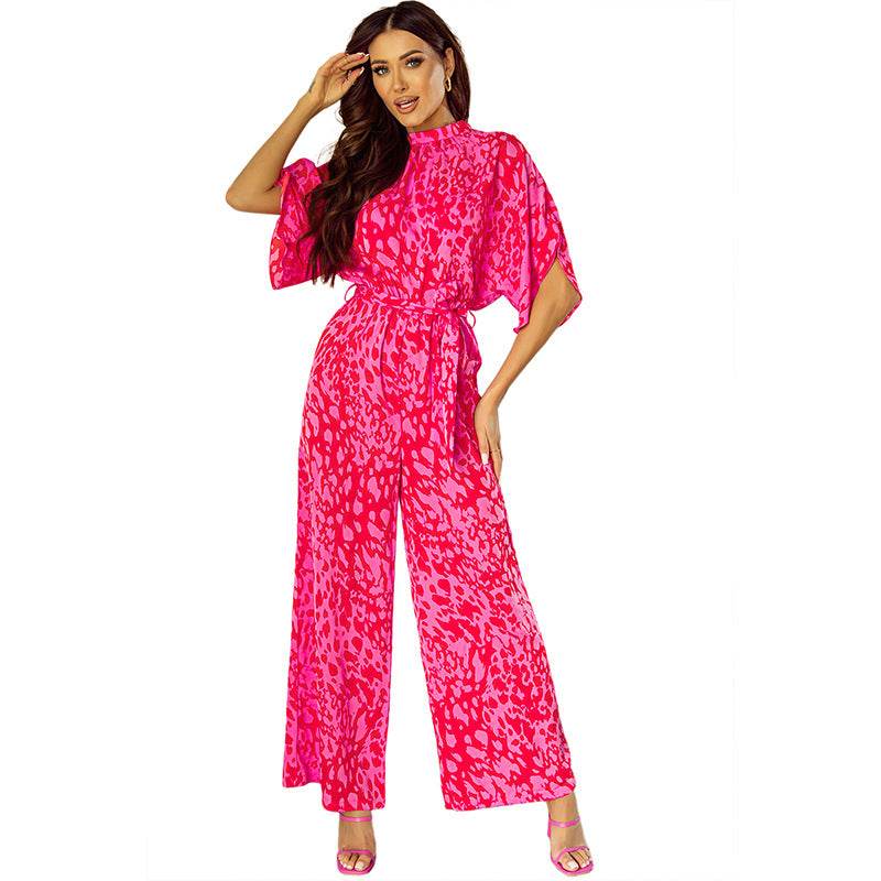 Women's Leopard Print Jumpsuit - Stylish Batwing Sleeve Romper - Buy Center US