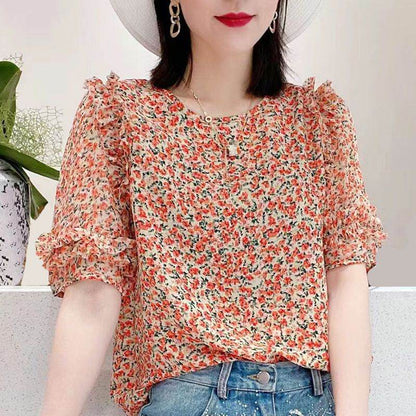 Summer Floral Blouse Top - Loose Fit, Quarter Sleeve, Light & Colorful - Buy Center US