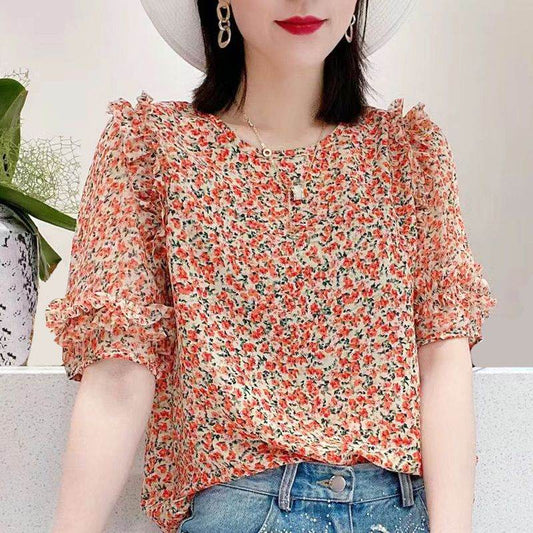 Summer Floral Blouse Top - Loose Fit, Quarter Sleeve, Light & Colorful - Buy Center US