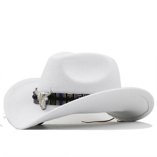 Western Denim Horn Woolen Hat - Embroidered Style for All Seasons - Buy Center US