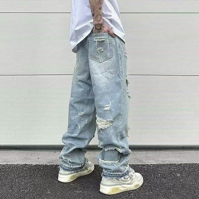 Retro Wide Leg Jeans - Water Washed Straight-Leg Style for Casual Wear - Buy Center US