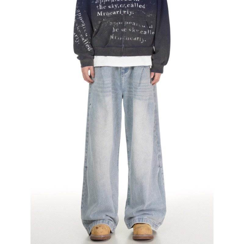 Lazy Straight Light Blue Jeans for Men - Mid Waist, Micro-Elastic Fit - Buy Center US