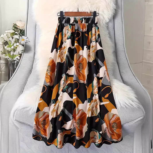 Black Micro-transparent Elastic Waist Long Skirt - Floral Pattern Style - Buy Center US