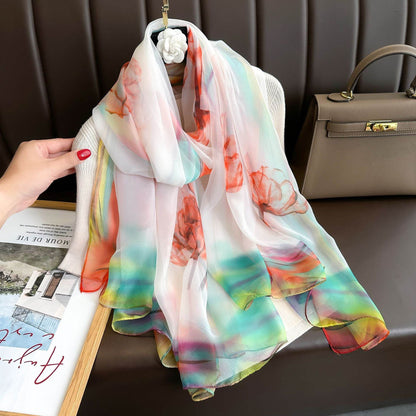 Peony Silk Scarf for Women - Long, Lightweight Sun Protection Accessory - Buy Center US