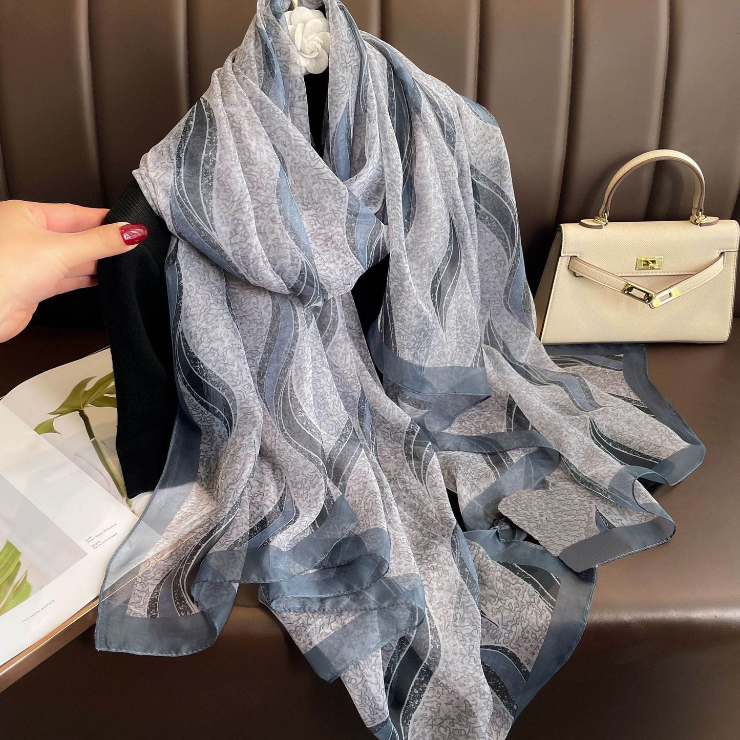 Peony Silk Scarf for Women - Long, Lightweight Sun Protection Accessory - Buy Center US